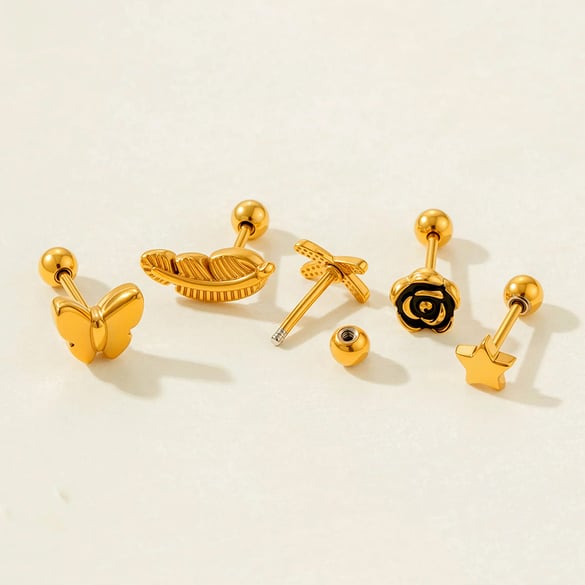 1 pezzo di orecchini piercing in acciaio inossidabile color oro