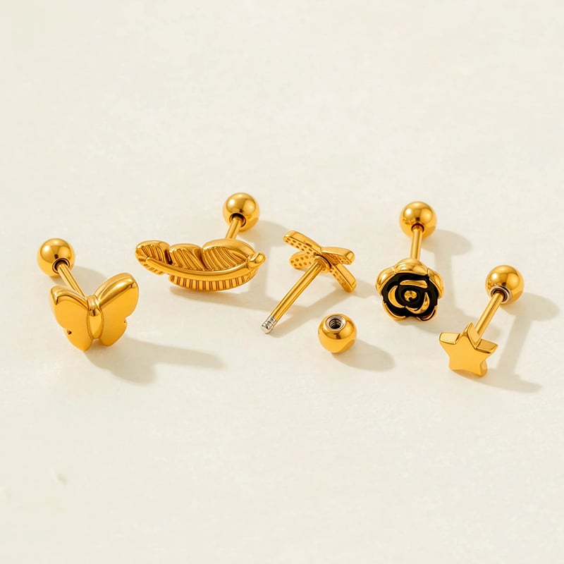 1 Stück Edelstahl Goldfarben Piercings Ohrring Bild3