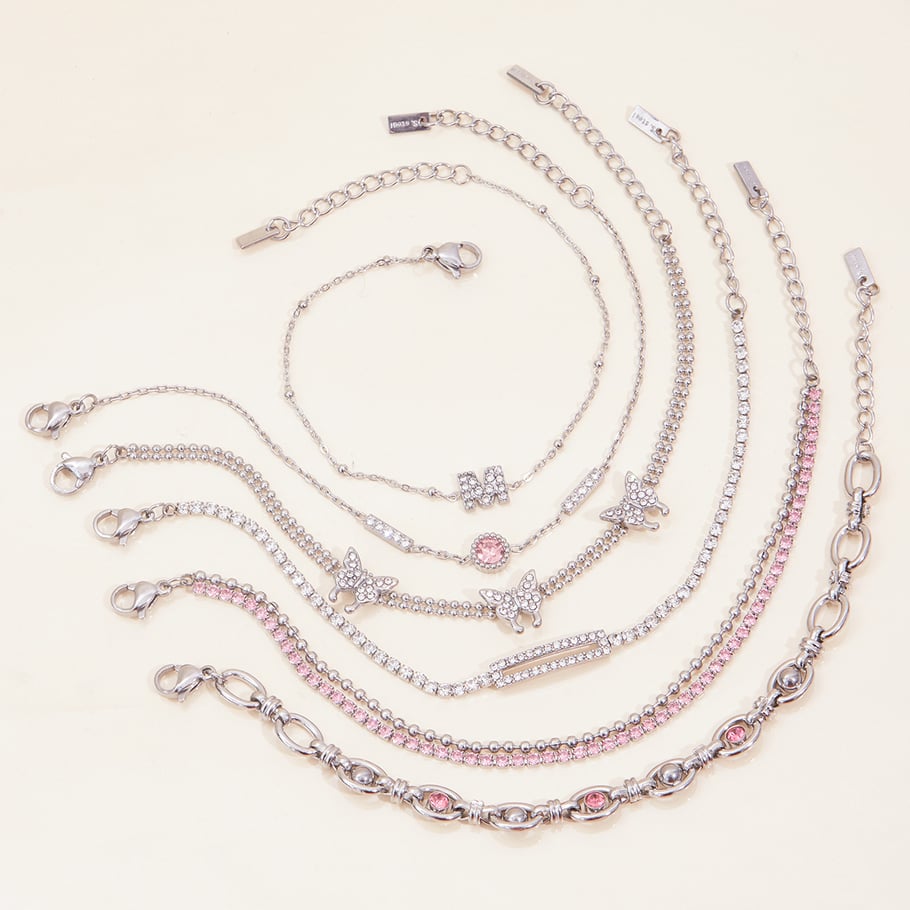 Bracelet chaîne en acier inoxydable pour femme, série luxueuse, motif lettres mignonnes Image3