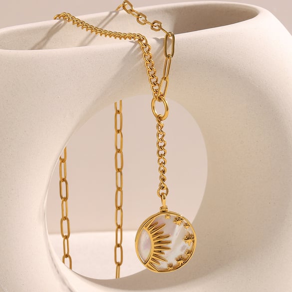 1 Pair Simple Series Classic Sun/Moon Stainless Steel Women's Pendant Necklaces