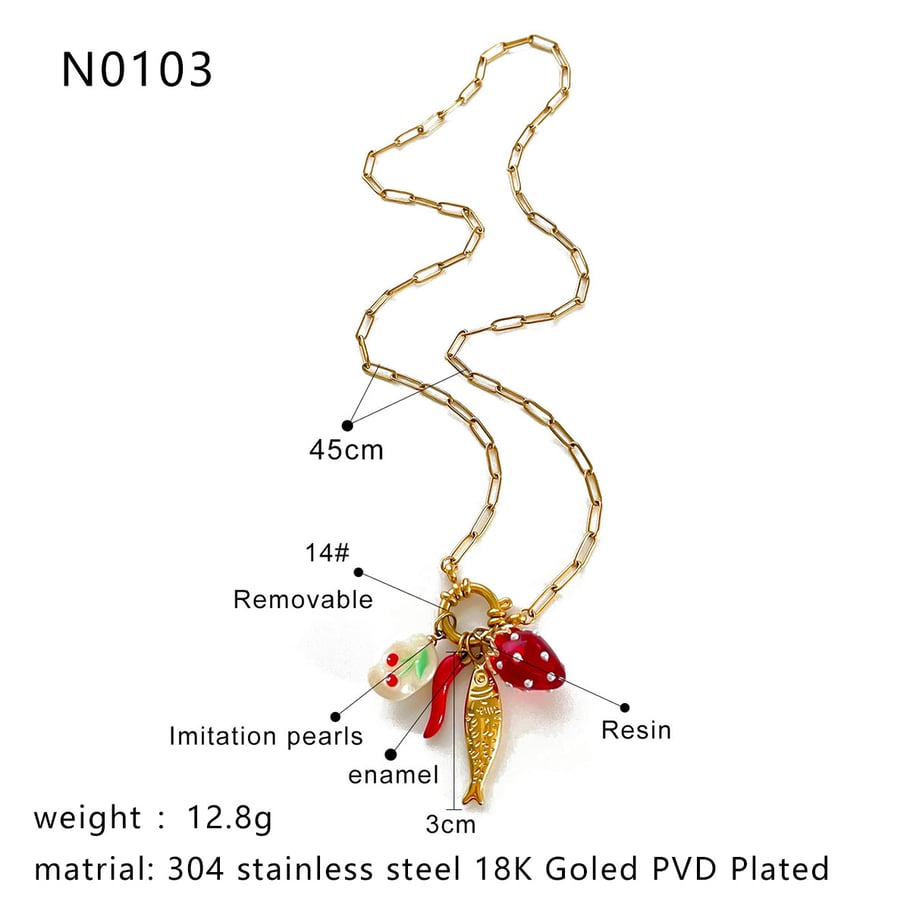 1 Piece Fruit Stainless Steel Gold Color Pendant Necklace 