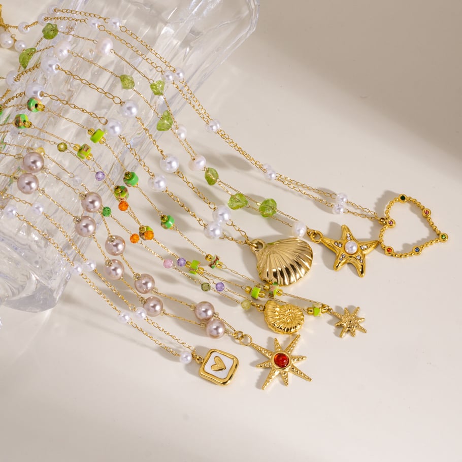 Collares de cuentas de acero inoxidable con forma de estrella elegantes de la serie romántica para mujer Imagen3