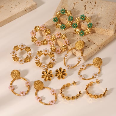 Simple Daily Flower Stainless Steel Gold Color  Women's Stud Earrings h5 Picture4