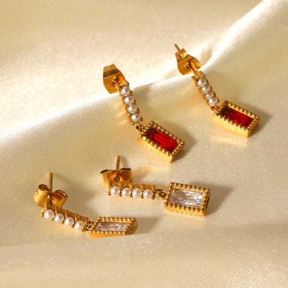 Daily Tassel Stainless Steel Gold Color Zircon Women's Stud Earrings