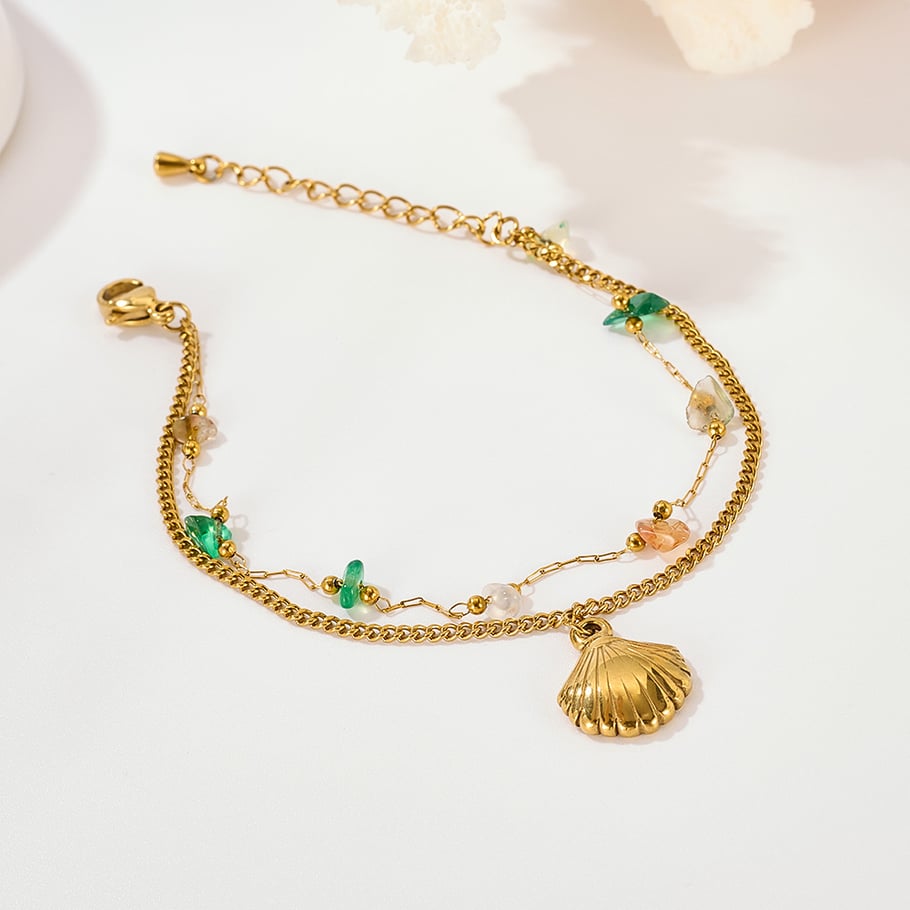 Pulseras con dijes de frutas diarias de acero inoxidable color dorado para mujer. Imagen6