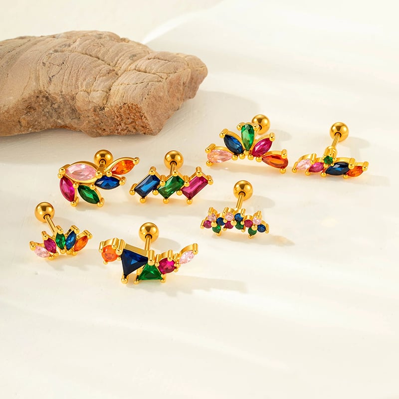 1 par de pendientes de botón de acero de titanio con diseño de flor clásica de serie simple, sin chapado, con circonitas para mujer Imagen4