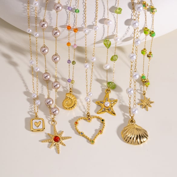 Romantic Series Elegant Star Stainless Steel Women's Beaded Necklaces 2