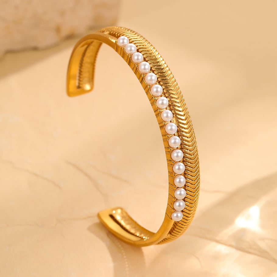 Pulseras de acero inoxidable dorado con diseño geométrico de lujo para mujer, de uso diario Imagen3