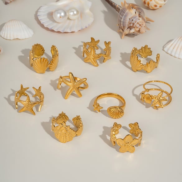 1 Piece Oceanic Stainless Steel Gold Color Adjustable Ring