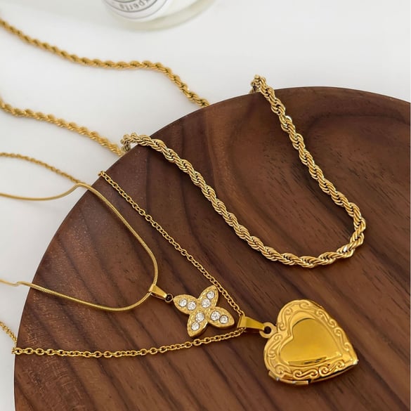 1 Piece Heart Stainless Steel Gold Color Pendant Necklace