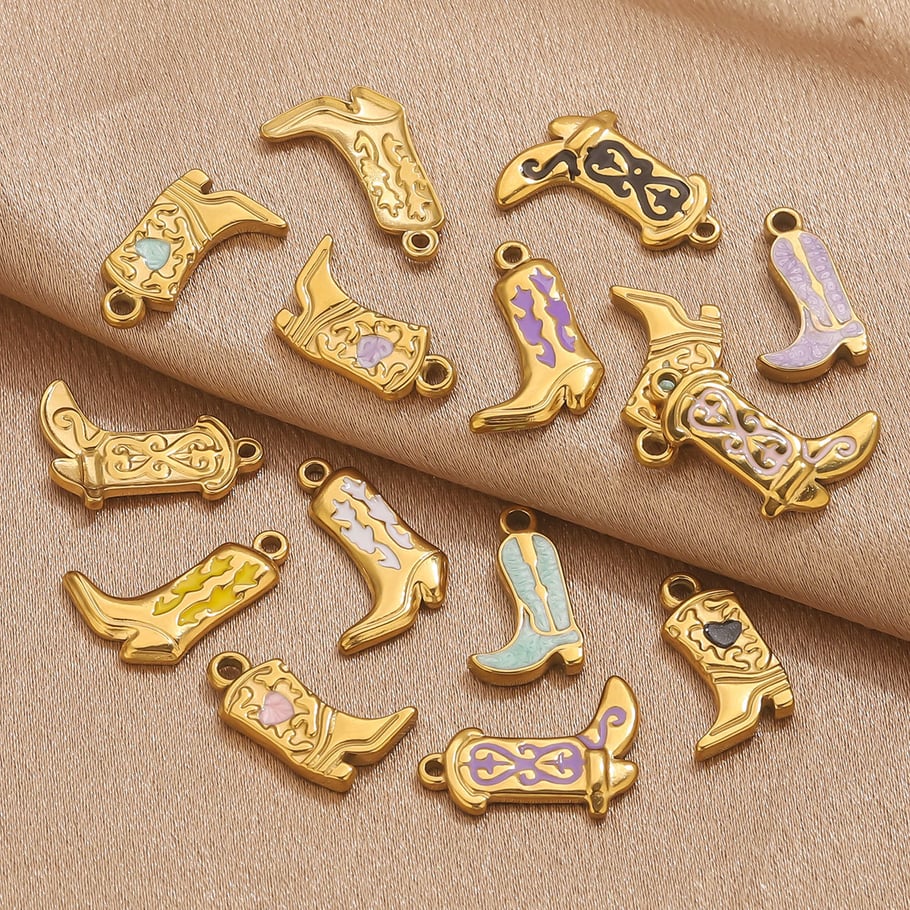 1 Piece DIY Colorful Boot Stainless Steel Gold Color Women's Pendants h5Picture4