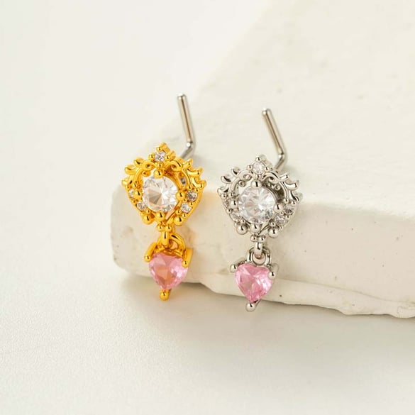 1 Piece Stylish Heart Copper Gold Color Zircon Women's Nose Stud