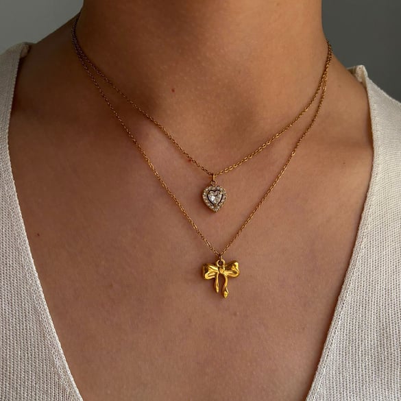 1 Piece Heart Stainless Steel Gold Color Pendant Necklace