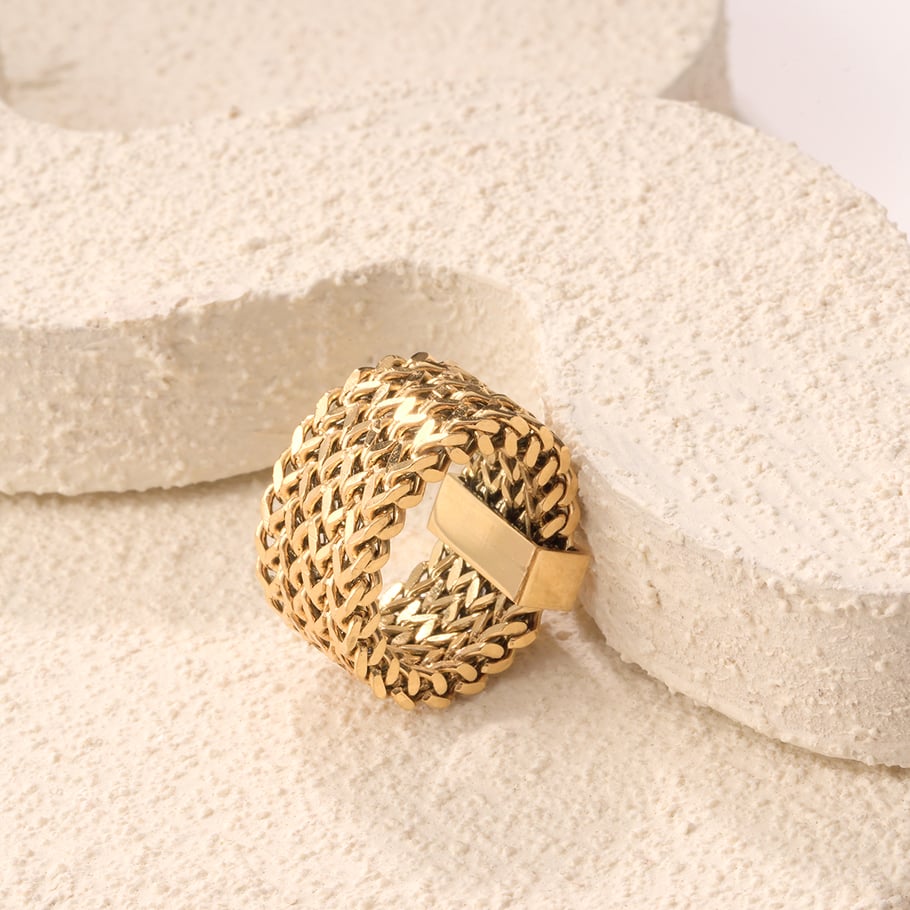 1 Piece Simple Series Simple Patchwork Stainless Steel Gold Color Statement Rings h5Picture6