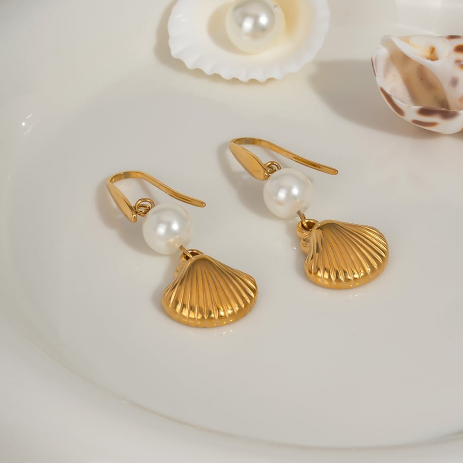 1 Paar Oceanic Edelstahl-Tropfenohrringe in Goldfarbe Bild4