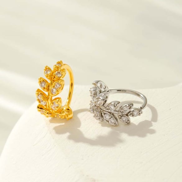1 Piece Leaf Copper Gold Color Zircon Women's Nose Stud