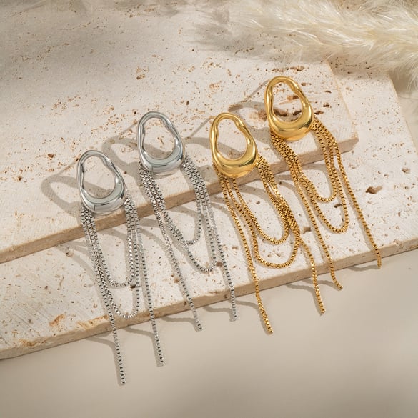 1 Pair Tassels Gold Color Dangle Earrings 2