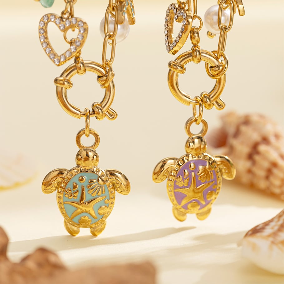 Collier avec pendentif tortue en acier inoxydable couleur or, 1 pièce Image3