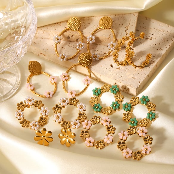 Simple Daily Flower Stainless Steel Gold Color  Women's Stud Earrings