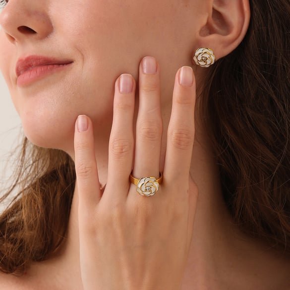Luxurious  Elegant Flower Stainless Steel   Gold Color  Rings Display Set 2