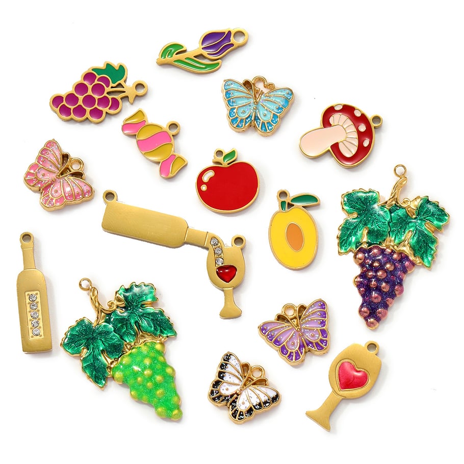 1 pieza de colgantes de acero inoxidable dorados con diseño de uva, serie romántica, para mujer. Imagen3