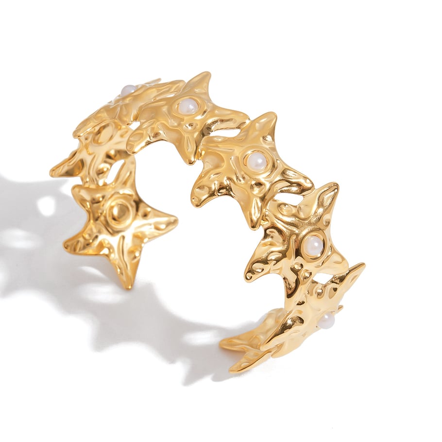 1 Piece Romantic Series Classic Star Stainless Steel Gold Color Women's Bangles 