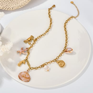 1 pezzo di collana con ciondolo da donna in acciaio inossidabile color oro con organismo oceanico h5 Immagine7