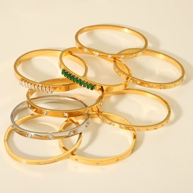 1 Pair Simple Series Daily Geometric Stainless Steel   Gold Color  Zircon Women's Bangles h5 Picture6