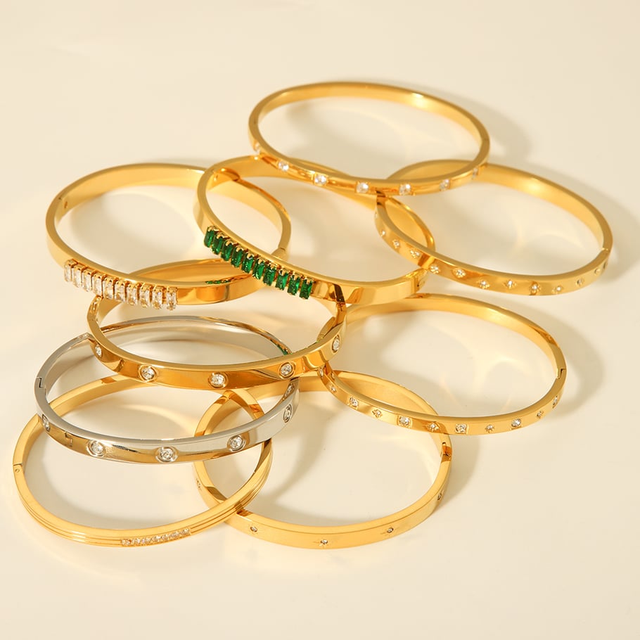 1 Pair Simple Series Daily Geometric Stainless Steel   Gold Color  Zircon Women's Bangles Picture6