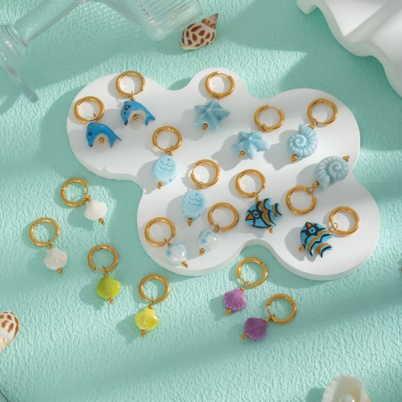 1 paire de boucles d&#39;oreilles pendantes en acier inoxydable en forme de poisson mignon 2