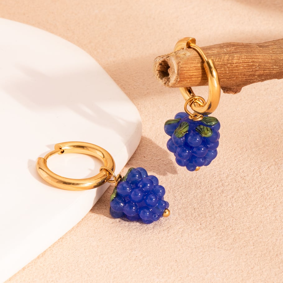 1 paio di orecchini pendenti in acciaio inossidabile color oro a forma di uva dolce Immagine4