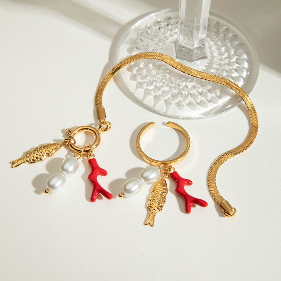 1 stuk luxe serie vakantie schelp roestvrij staal goudkleurige statement ringen h5Afbeelding2