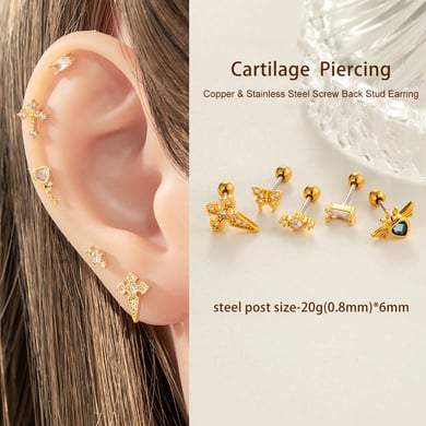 1 Piece Delicate Cross Copper Gold Color Zircon Women's Piercings Earrings h5 Picture5