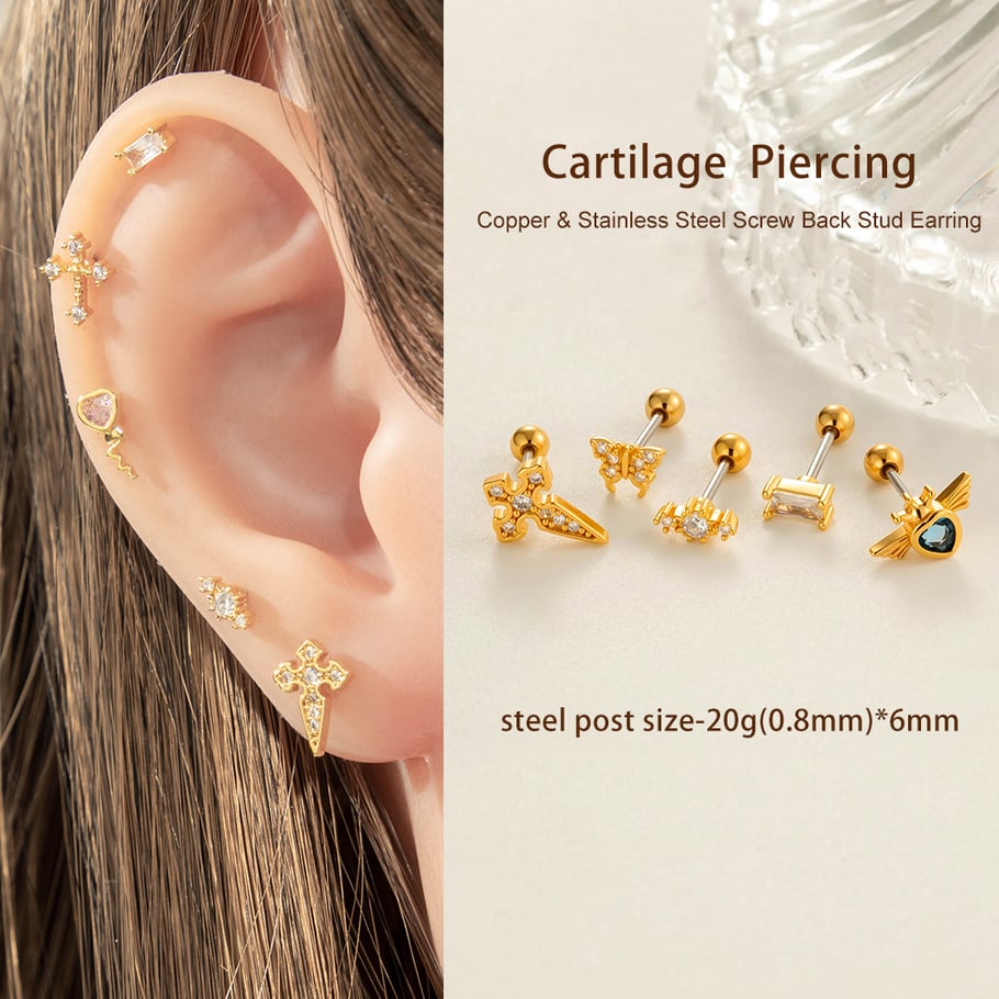 1 Piece Delicate Cross Copper Gold Color Zircon Women's Piercings Earrings Picture5