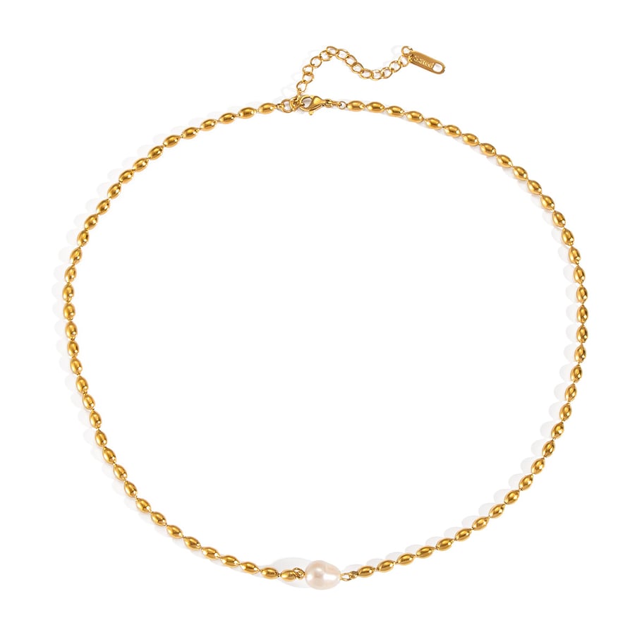 1 Piece Stainless Steel Gold Color Beaded Necklace Picture5