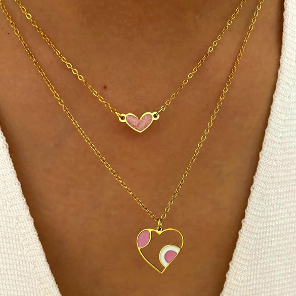 1 Piece Enamel Heart Stainless Steel Gold Color Pendant Necklace 2