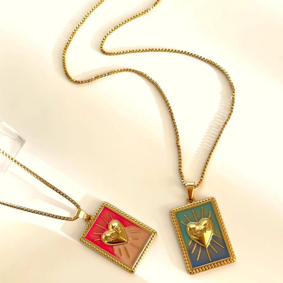 Collana con ciondolo a forma di cuore dei tarocchi in acciaio inossidabile, 1 pezzo Immagine4