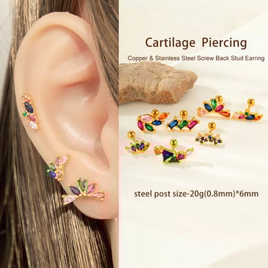1 par de pendientes de botón de acero de titanio con diseño de flor clásica de serie simple, sin chapado, con circonitas para mujer h5 Imagen5