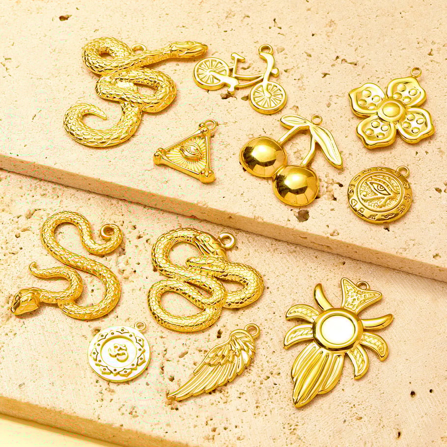 1 pieza de colgantes de serpiente de acero inoxidable color dorado para mujer, serie clásica DIY Imagen4