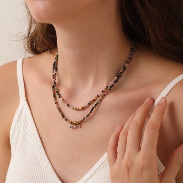 1 Pair Classic Series Retro Geometric Natural Stones   Unisex Beaded Necklaces