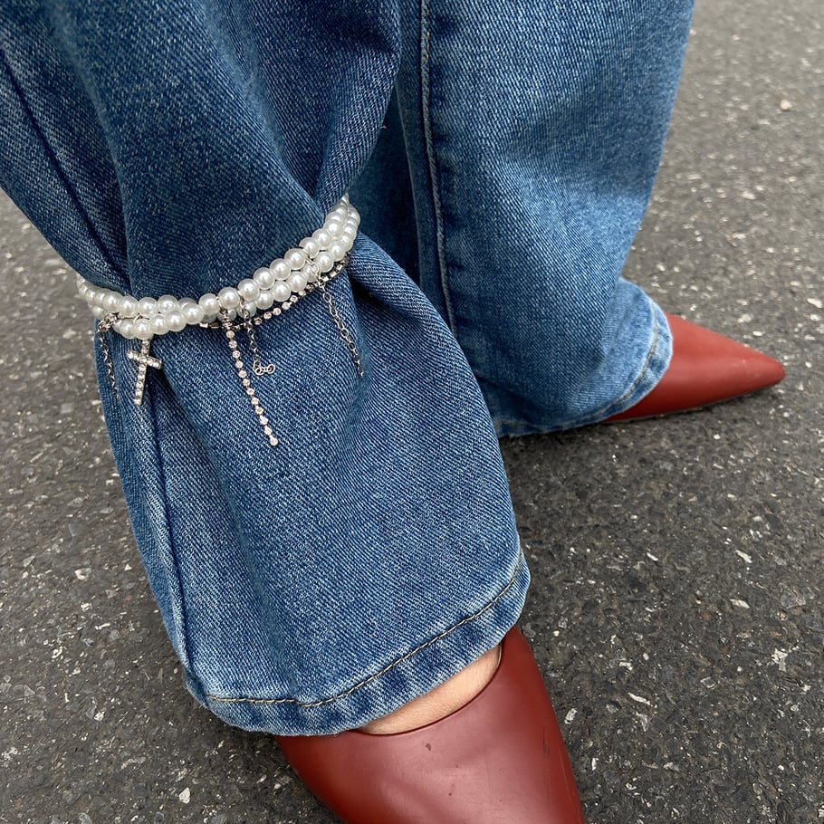 Kruishanger met kralen en enkelbandje voor jeans Afbeelding3