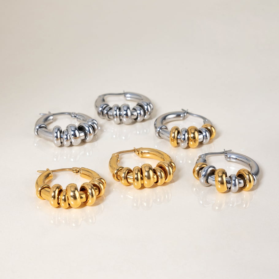 1 Pair Classic Mixed Color Stainless Steel Gold Color Women's Hoop Earrings Picture5