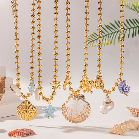 1 Piece Shell Stainless Steel Gold Color Pendant Necklaces 2