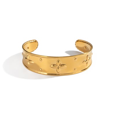 1 Piece Flower Stainless Steel Gold Color Cuff Bracelet h5 Picture5