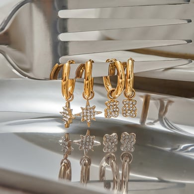 1 Paar Luxuriöse Serie Bär Edelstahl Gold Farbe Damen Creolen h5 Bild4
