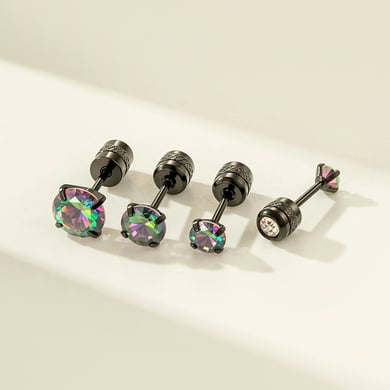1 Piece Black Annular Stainless Steel Zircon Women's Piercings Earrings h5 Picture3