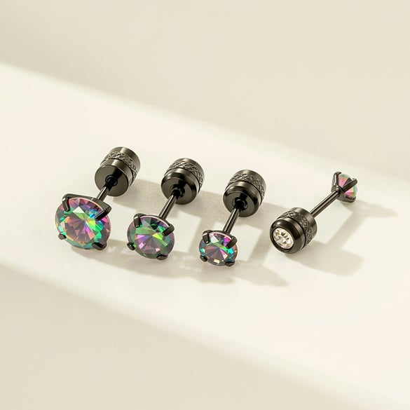 1 Piece Black Annular Stainless Steel Zircon Women's Piercings Earrings