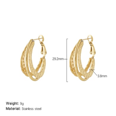 1 paire de boucles d&#39;oreilles créoles élégantes géométriques en acier inoxydable couleur or pour femmes, série Simple h5 Image2