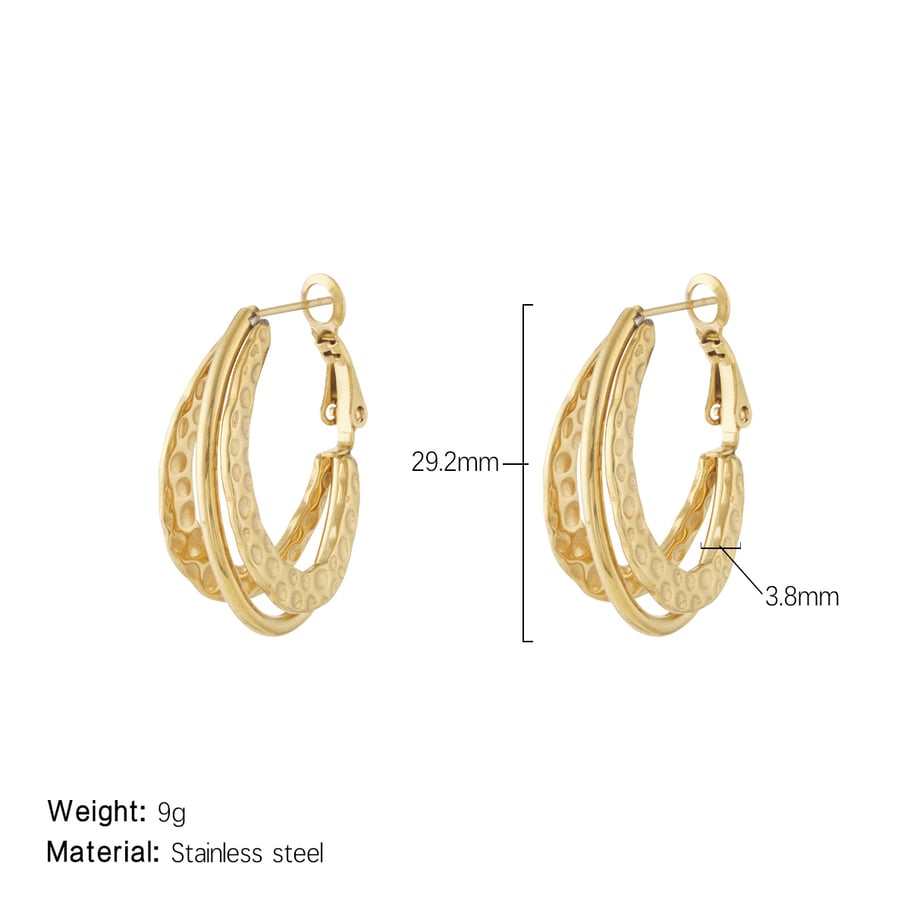 1 paire de boucles d&#39;oreilles créoles élégantes géométriques en acier inoxydable couleur or pour femmes, série Simple Image2