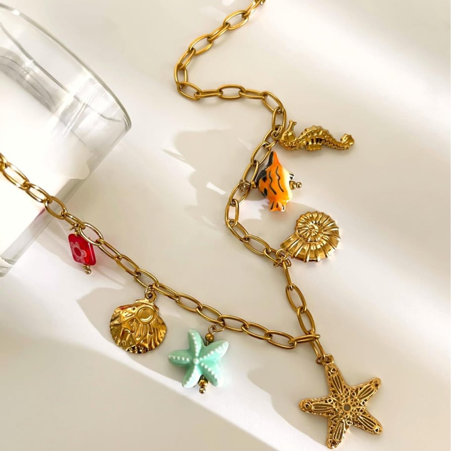 Collana con ciondolo color oro in acciaio inossidabile oceanico da 1 pezzo Immagine5